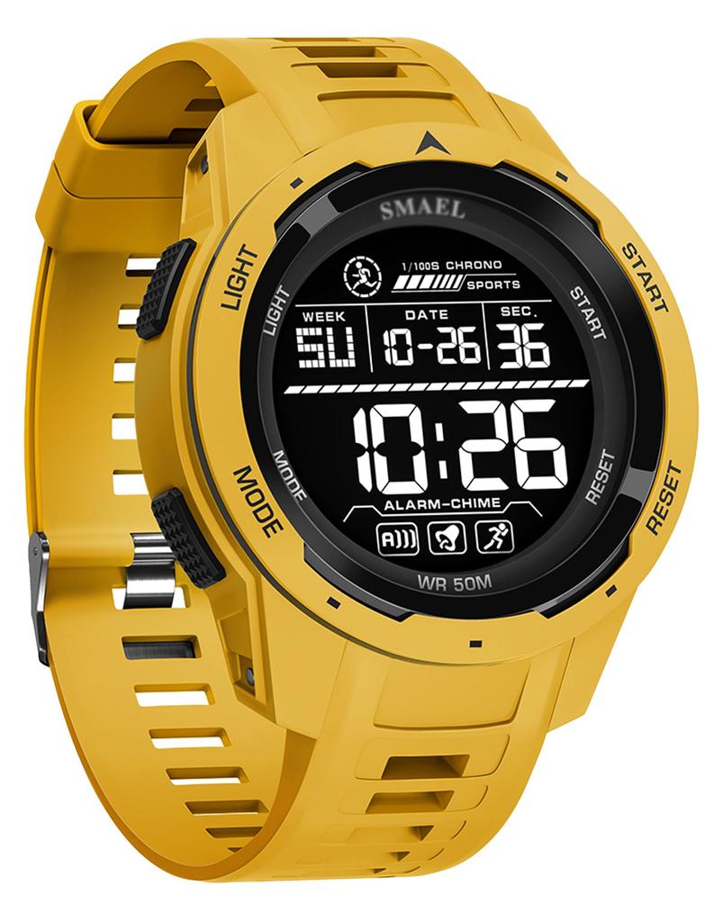 Maeau Multifunctional Digital Sports Watch for Outdoor and Waterproof with Date Weekday Yellow Men's Climbing, Display, Alarm,