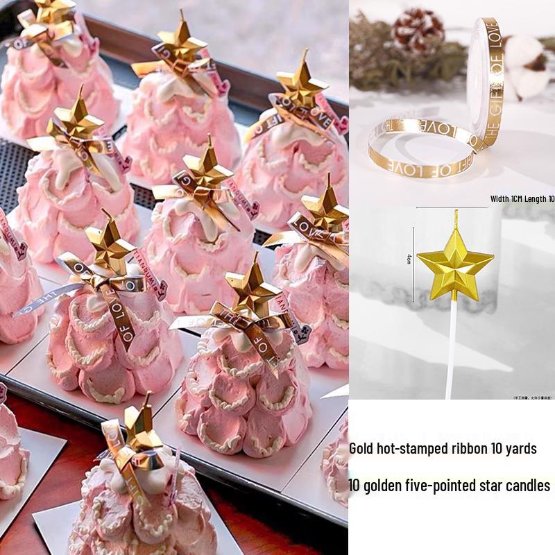 2024 Christmas Cake Decorations: Mini Tree, Ribbon, Star, and Candle Toppers