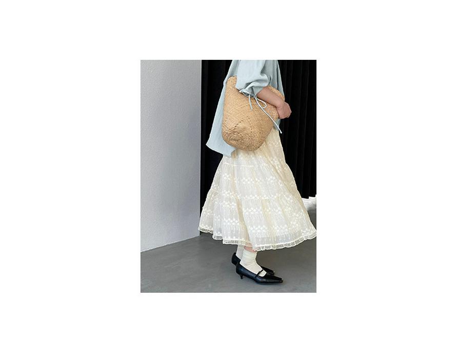 Jiang Zuo French Lace Embroidered Long Skirt - Women's 2026 Spring Large Swing Style