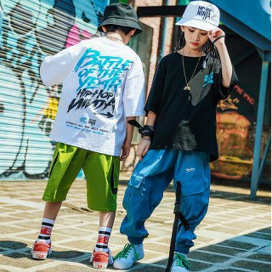 

Футболка для уличных танцев с коротким рукавом для детей - унисекс, топ для выступлений в стиле хип-хоп 130 cm