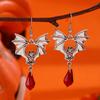 Gothic Punk Sliver Color Vampire Bat Red Teardrop-shaped Pendant Dangle Earrings for Women Halloween Witch Ghost Bride Jewelry