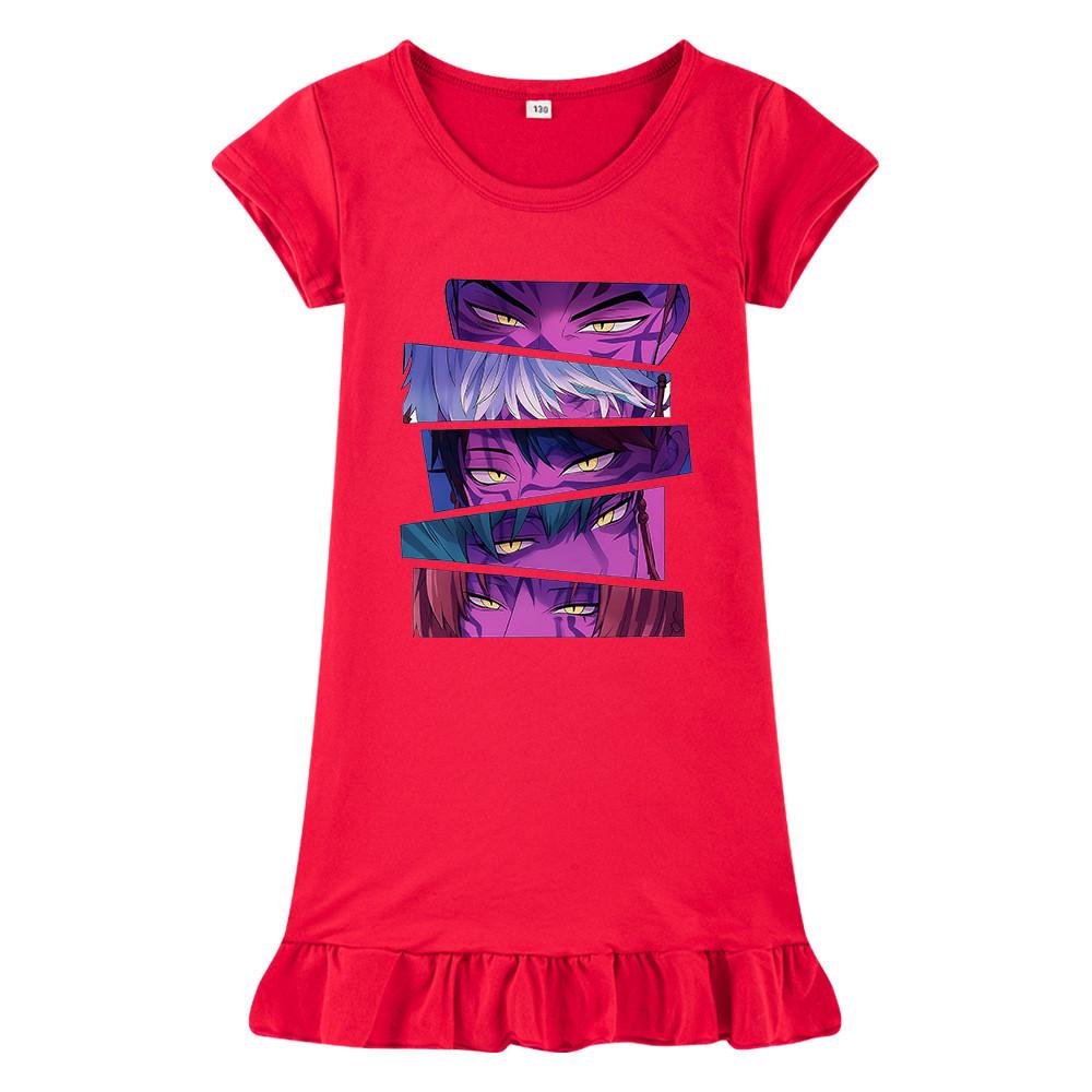 M1215 Kids Girls Sajaboys Kpop Rumi Zoey Mira Print Short Sleeves Ruffle Dress