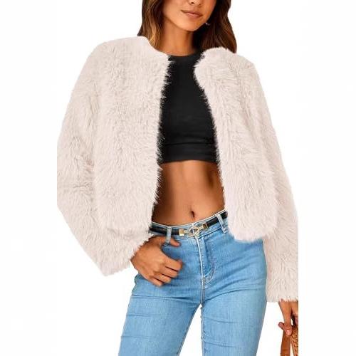 Winter jacket short jacket faux fur long-sleeved pockets thermal jacket autumn and winter clothes