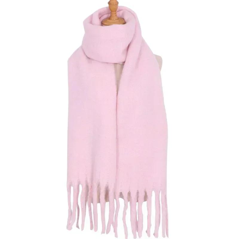 Solid Color Scarf For Women Super Thick Warm In Winter Big Shawl Plush White Snow Scarf  Design Unisex Foulard