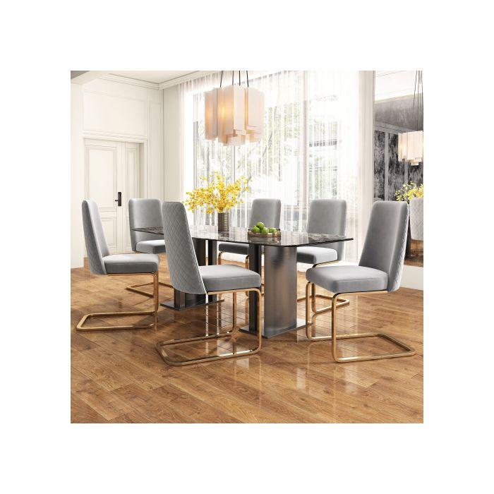 Esszimmerstuhl - MUVOE - Grauer Samt - 2er-Set - Goldfarbene Metallbeine - Modernes Design