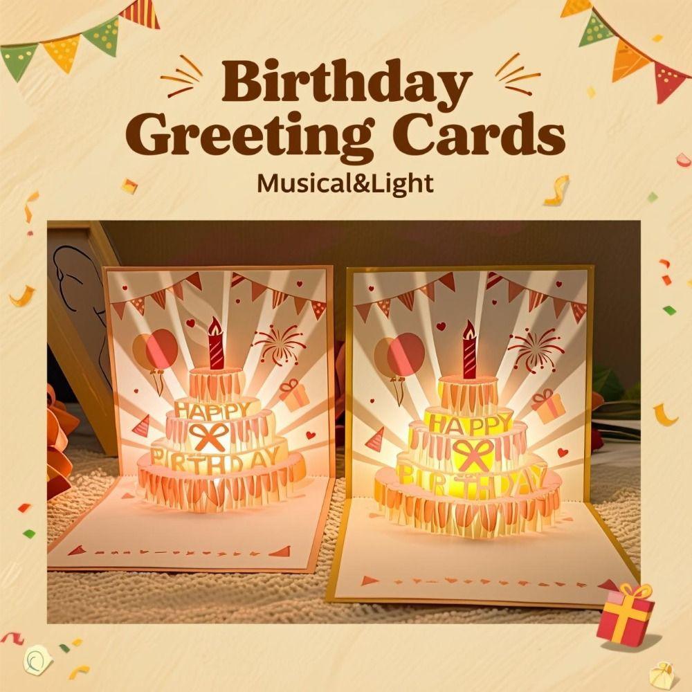 Led Musical Birthday Greeting Cards Birthday Cake Postcards  Birthday Party Supplies