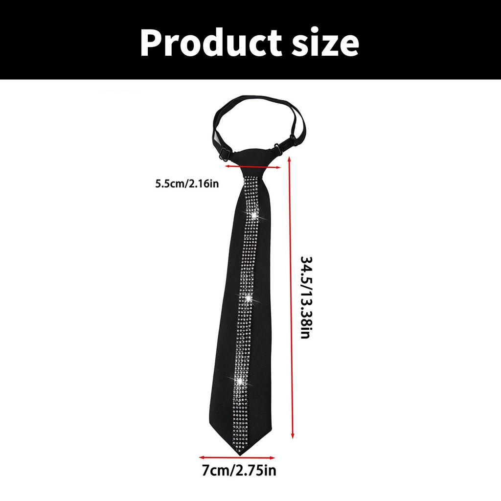 Elegant Women's Adjustable Pre Tied Black Necktie with Rhinestones Embellishments for Formal Event and Casual Wear
