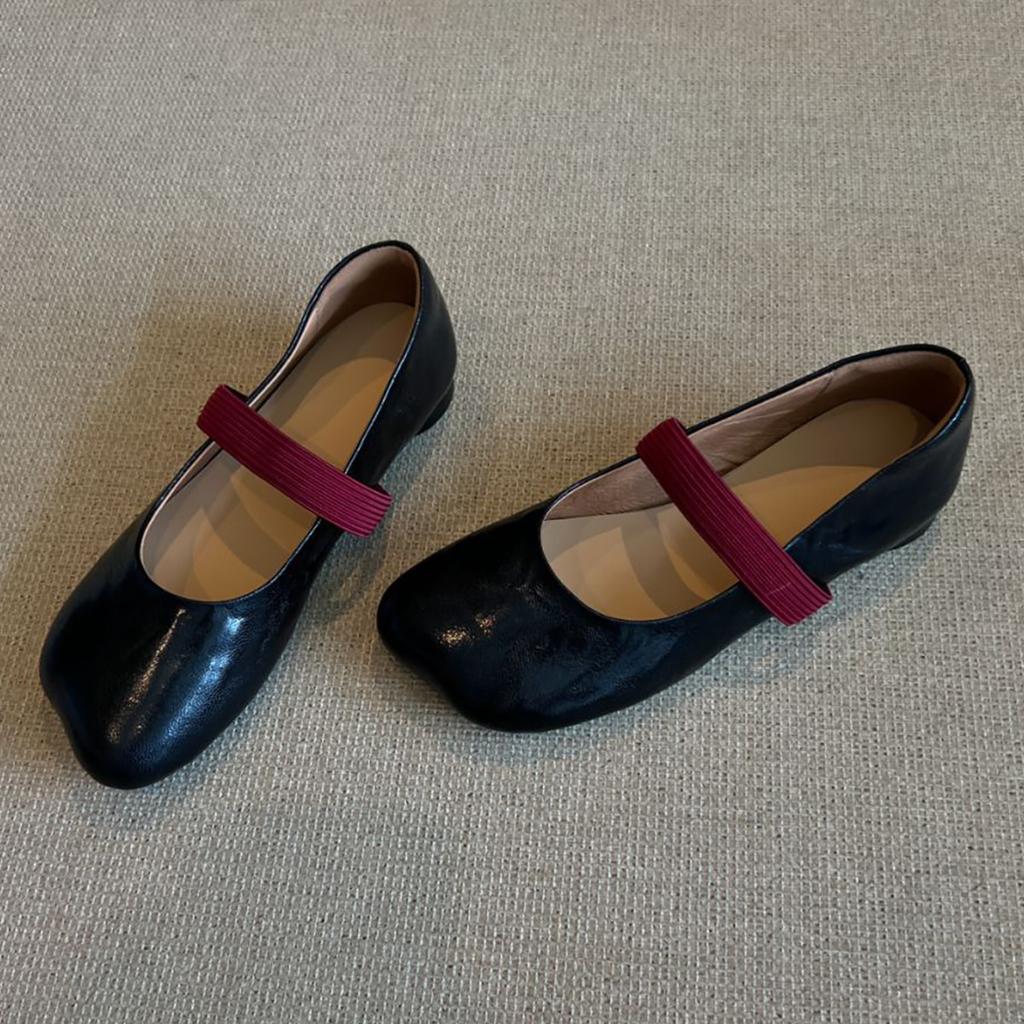 Sheepskin version~ French special-shaped head flat-bottomed ballet single shoes, women's shallow mouth with retro temperament Mary Jane shoes