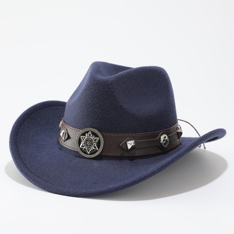 New Men's and Women's Ethnic Woolen Hair, Western Cowboy Hat, Jazz Hat, Big Edge Sunshade Top Hat