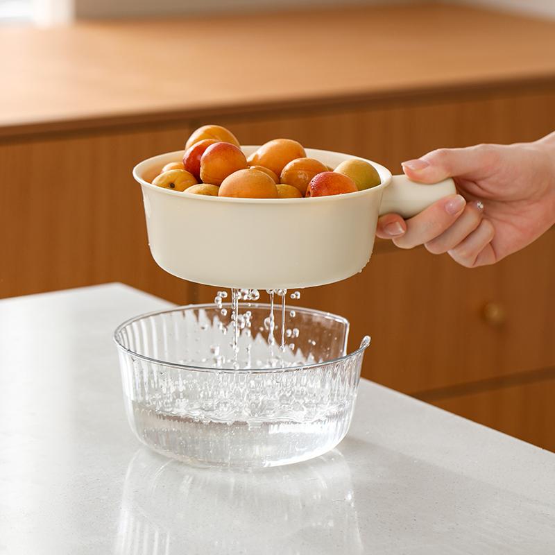 Double-Layer Fruit Washing And Draining Basket Mini Small Washing Basin for Vegetable Food Plastic Fruit Plate Water Ladle