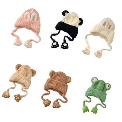 Podzimní zimní teplá čepice s klapkami na uši a šňůrkami pod bradu Roztomilá kreslená čepice Beanie Měkká čepice Teplá pokrývka hlavy pro děti
