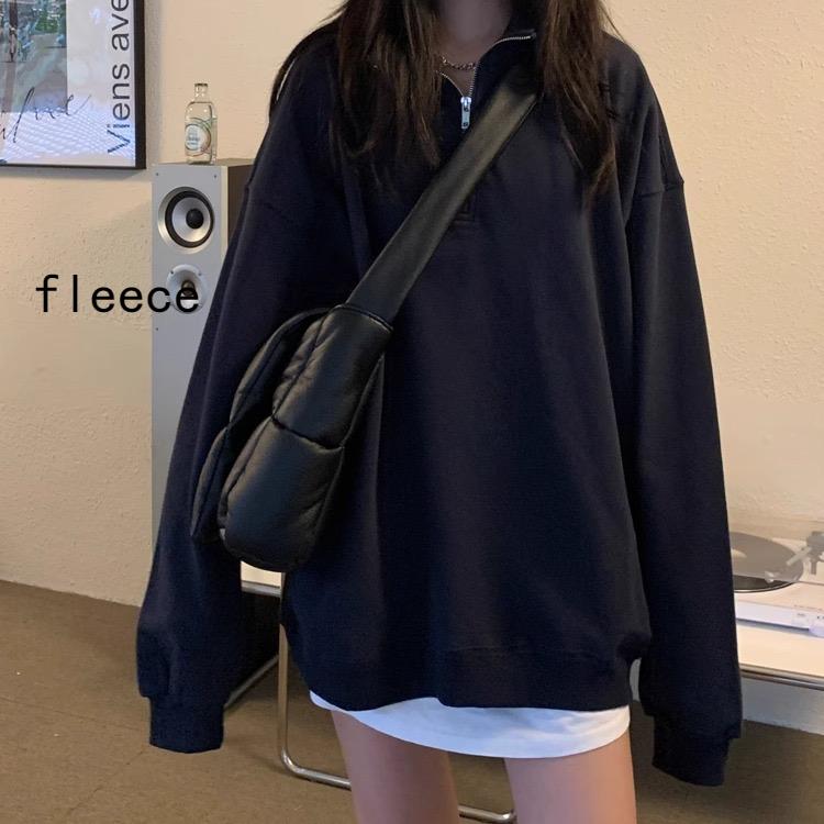 Casual Übergroßen Sweatshirts Frauen Koreanische Mode Kpop Polo Kragen Grau Solide Pullover Herbst Streetwear