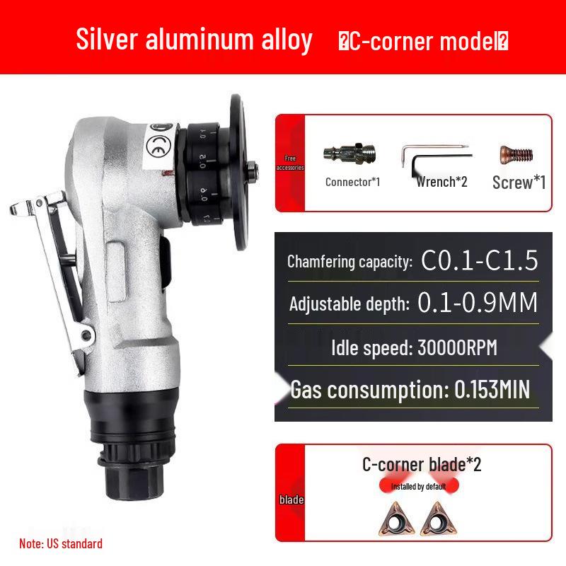 Handheld Mini Pneumatic Chamfering Machine: 45° C/R-Angle Deburring Tool for Woodworking and Metal