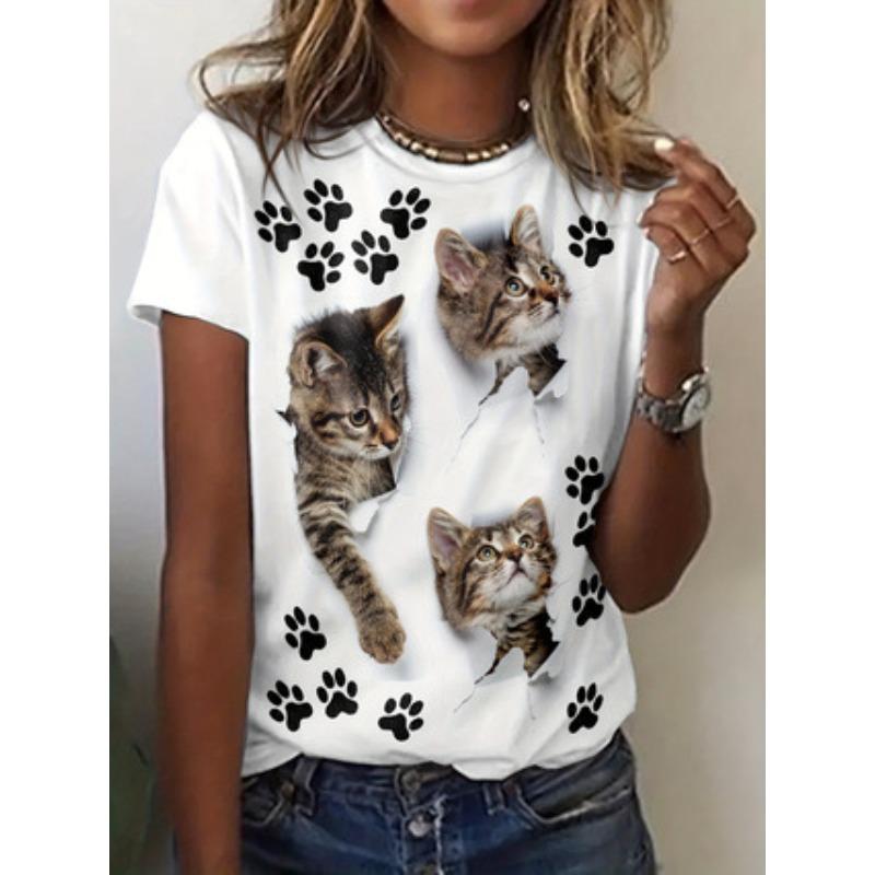 Animal Series 3D Fashion Printed Women's Short Sleeved T-shirt High-definition Three-dimensional Versatile Loose Round Neck Short Sleeved T-shirt