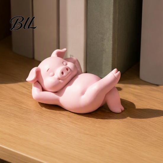 Cute Micro Landscape Accessory 3D Printed Lying Pig Figurine, Pink Statue, Small Figurine for Collectors Resin Animal Ornament Bedroom Bookshelf