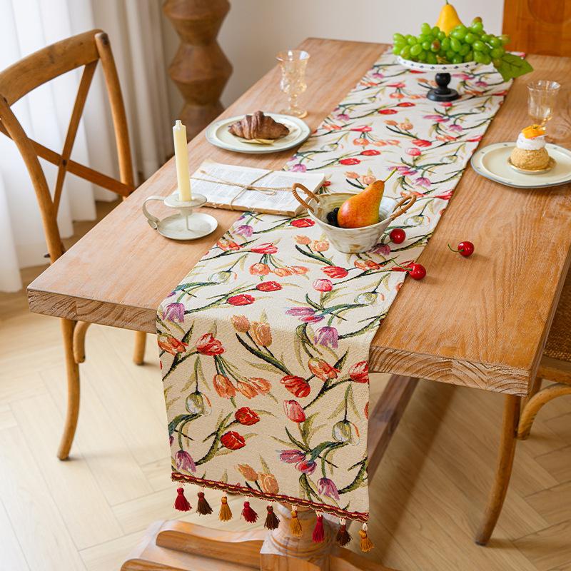 American Retro Floral Table Runner Long Decorative Cloth for Coffee TV Dining Table Atmosphere Fabric Cover