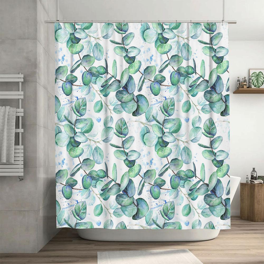Green Eucalyptus Leaf Shower Curtain for Bathroom Decor Waterproof Fabric Bath Rug Set Waterproof Print Indoor Home Decoration W