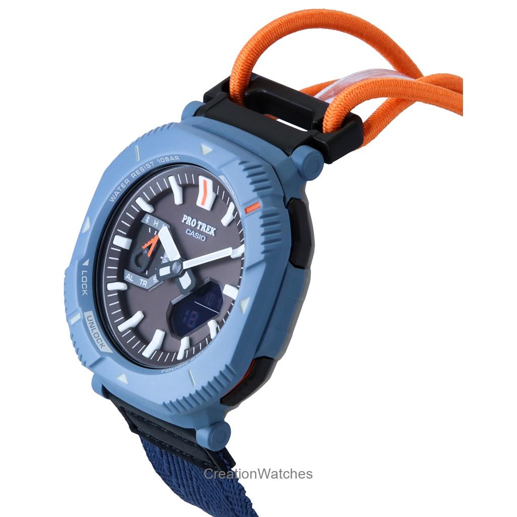 Casio Pro Trek Hiker Line Analogově-digitální Mobile Link Látkový řemínek Šedý ciferník Tough Solar PRJ-B001B-2 100M Pánské hodinky