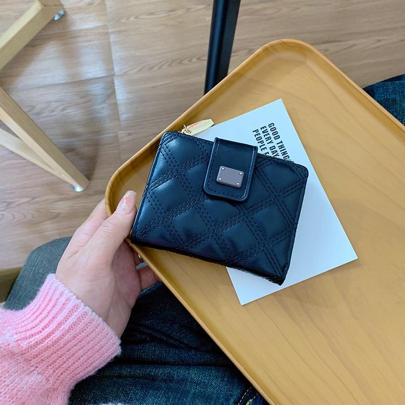 

2025 новый короткий кошелек женский кошелек ромб премиум маленькая ароматная текстура кошелек для мелочи чёрный