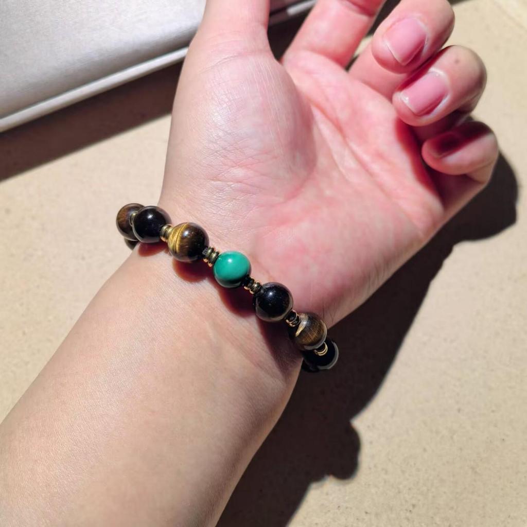 Natural Yellow Tiger Eye and Malachite Beaded Bracelet - High-End Crystal Birthday Gift