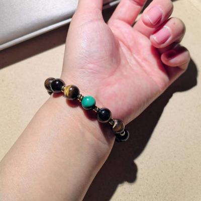 Natural Yellow Tiger Eye and Malachite Beaded Bracelet - High-End Crystal Birthday Gift