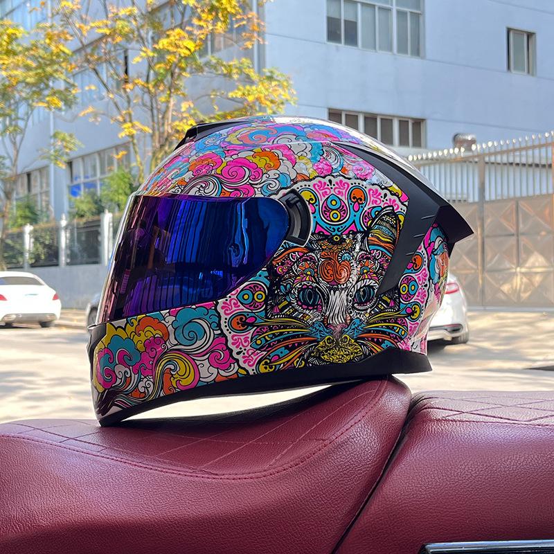 Imitation Street Car Helmet Men's Motorcycle 3C Electric Vehicle Full Helmet Autumn and Winter Knight Double Mirror Riding
