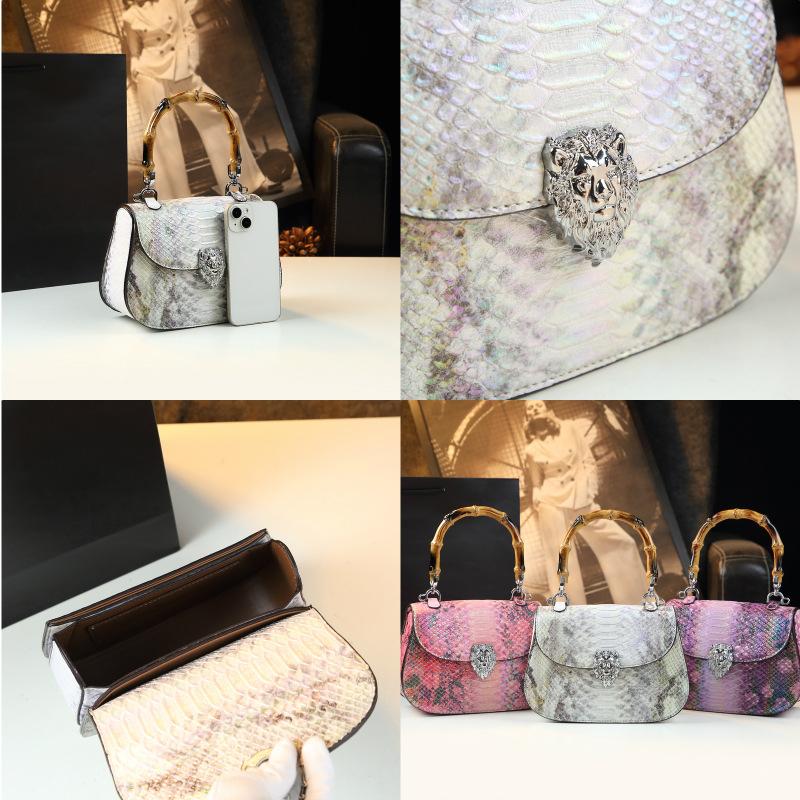 Advanced Snake Patterned Leather Hand-held Bamboo Bag for Women, Fashionable and Versatile, Personalized Single Shoulder Crossbody Small Bag
