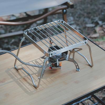 Outdoor Burner Bracket Portable Folding Kettle Bracket Stainless Steel Striped Grid Mini Bracket Baking Tray Bracket