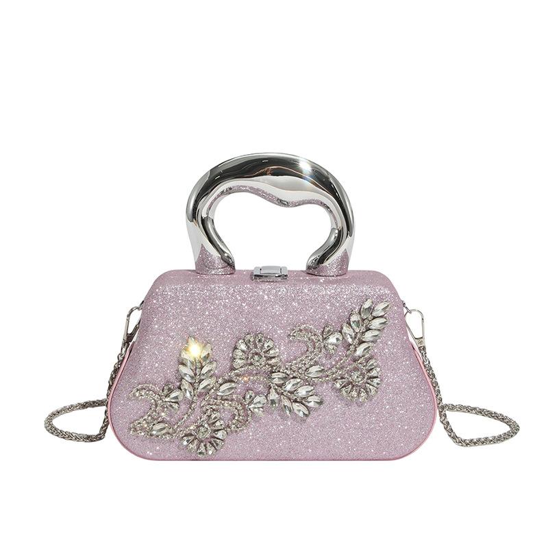 Boutique De FGG Women Gold Crystal Clutch Evening Handbags and Purses Bridal Wedding Satin Clutch Bags with Handle
