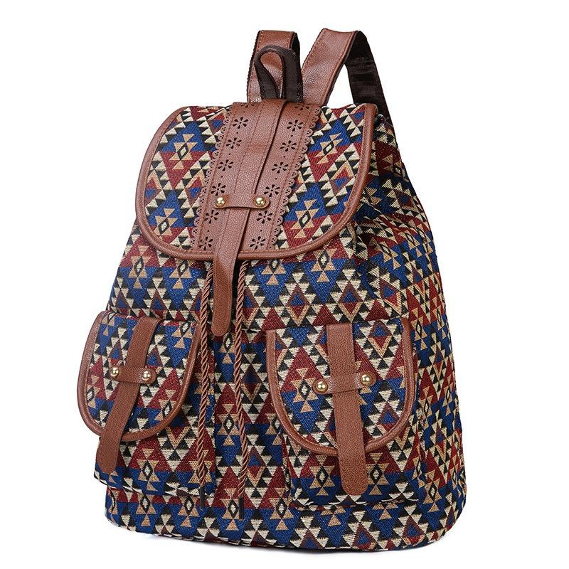 New retro pattern backpack canvas women's bag fashion personality travel strap small backpack