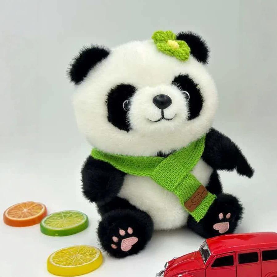 Plush Panda Toy With Green Scarf Soft Stuffed Animal For Kids And Teens