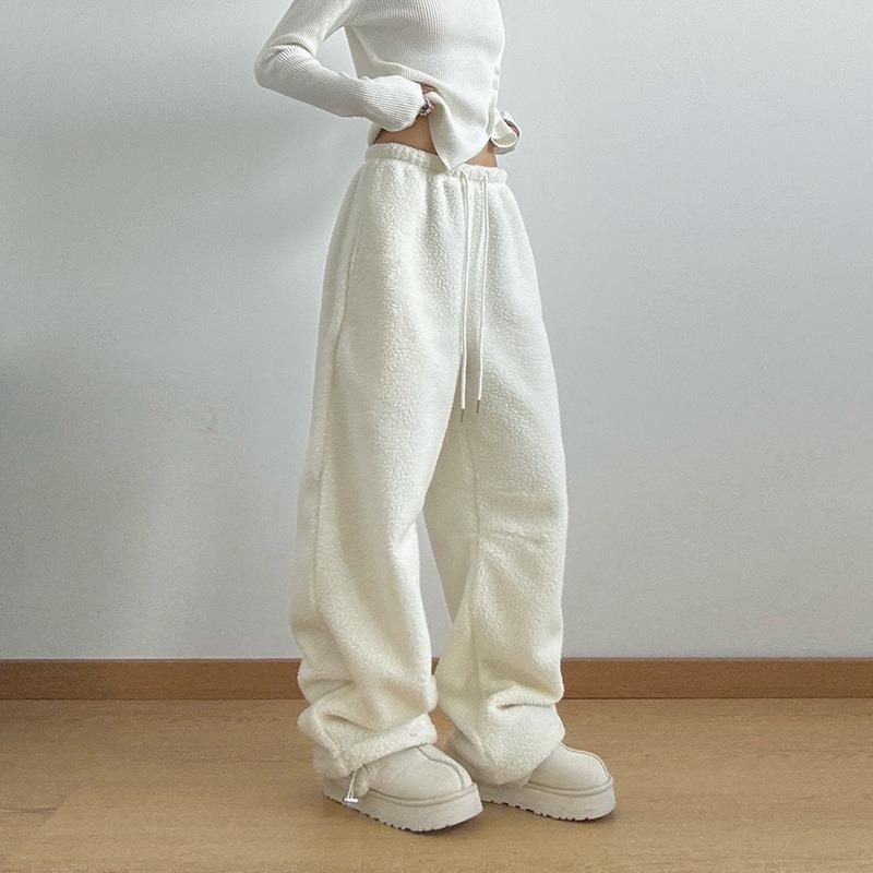Fleece fleece wide-leg pants women's new winter thickened lazy wind loose casual pants slim straight pants