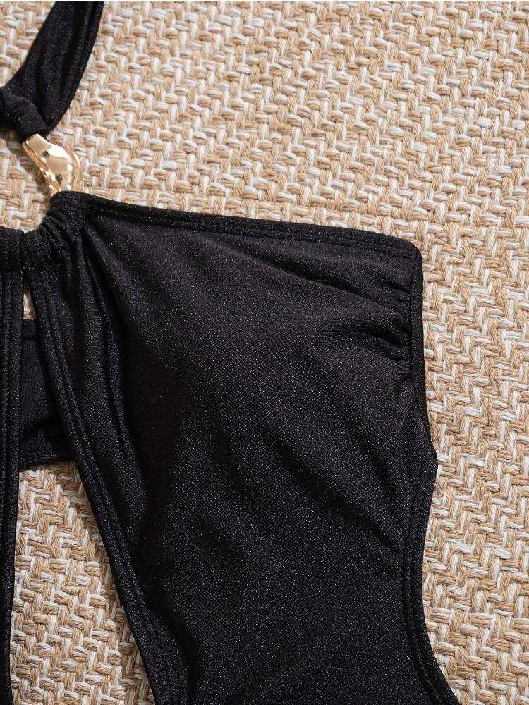 Bikini Sexy de Color Sólido con Aberturas y Cuello Halter para Mujer, Moda Elegante, Traje de Baño para Vacaciones en la Playa