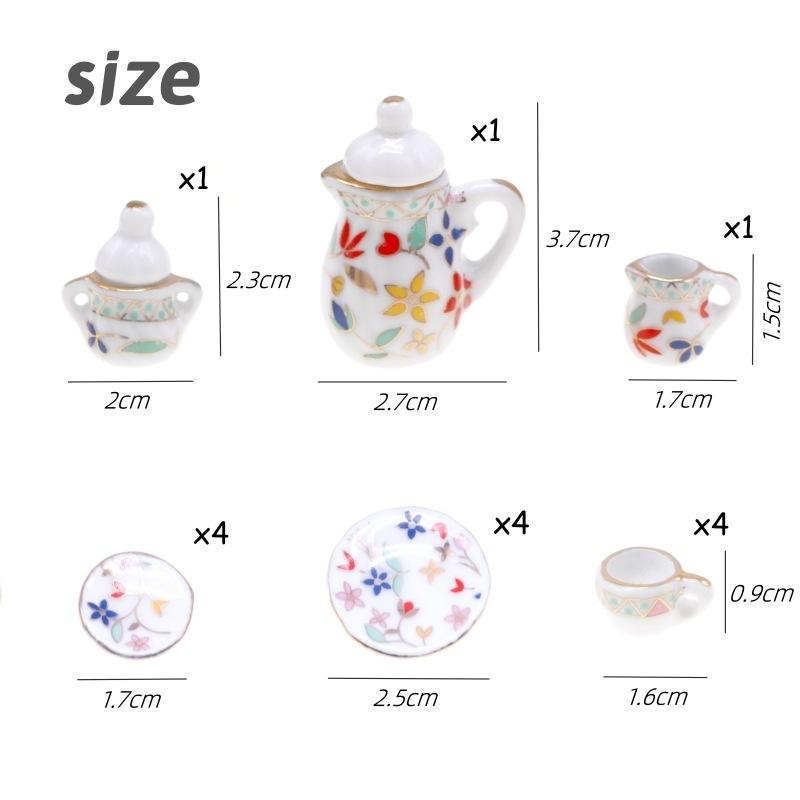 15 Pezzi 1:12 Tazzine da Tè in Porcellana in Miniatura Set Stoviglie Floreali Arredamento Casa delle Bambole Cucina Giocattoli Per Bambini Tazzine Casa delle Bambole