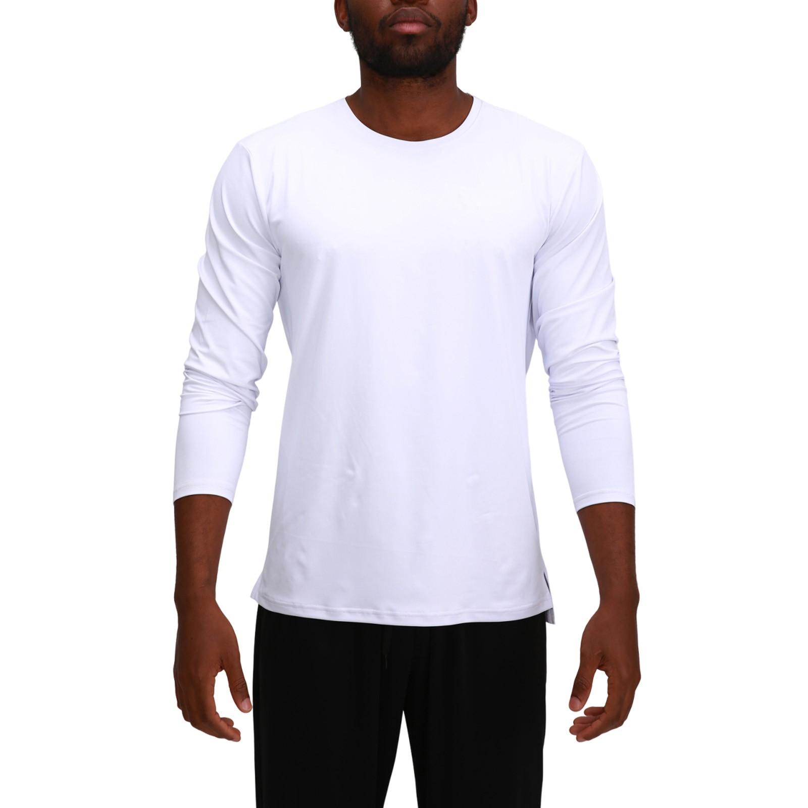 

Мужская повседневная одежда для фитнеса с длинным рукавом, быстросохнущая, дышащая, для бега на открытом воздухе, спортивная одежда с круглым вырезом L белый