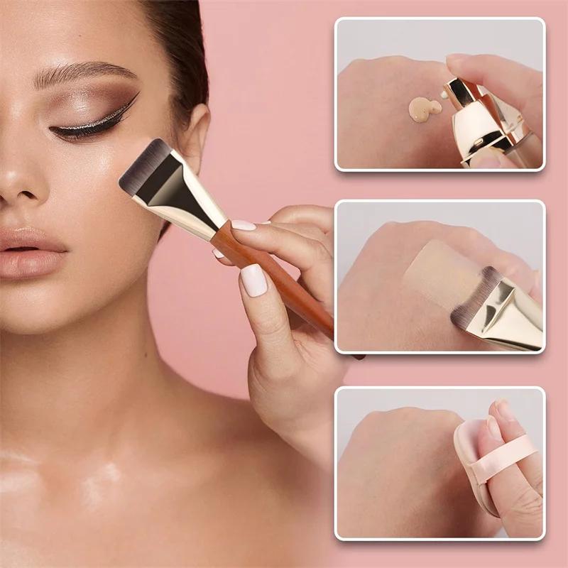 Ultra-Thin Foundation Brushes Flat and Angled Flawless Concealer Brush Wooden Handle Soft Hair Thin Face Contour Makeup Brushes