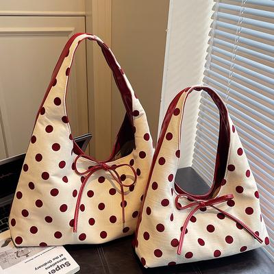 Simple Polka Dot Bow Underarm Bag Women's 2025 Autumn New Fashionable High-value Commuter Shoulder Handbag