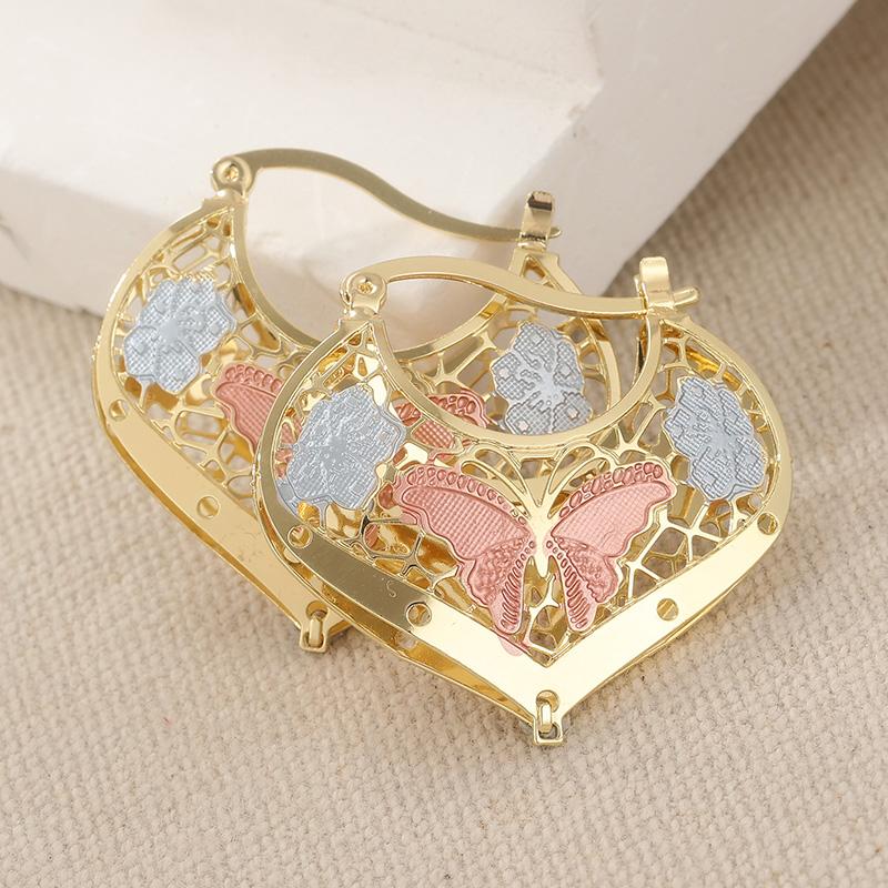 Exquisite Hand Carved Butterfly Hollow Golden Plated Hoop Earrings for Women  Vintage Banquet Wedding Jewelry Accessories