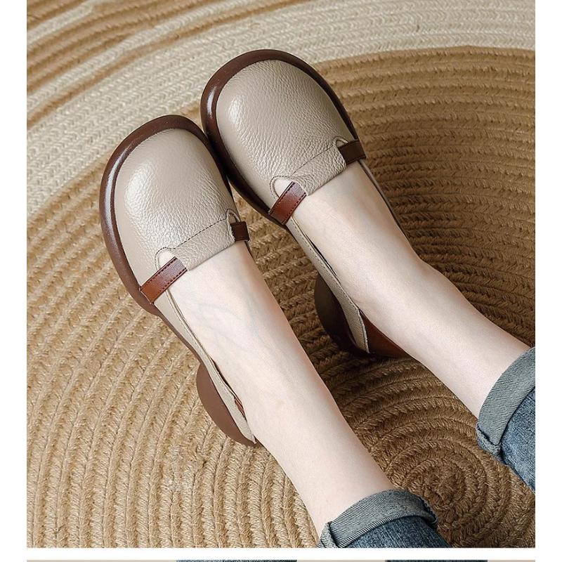 Genuine Leather Flats Women Round Toe Shallow Shoes Ladies Luxury Driving Moccasins Female Vintage Slip On Autmn Loafers