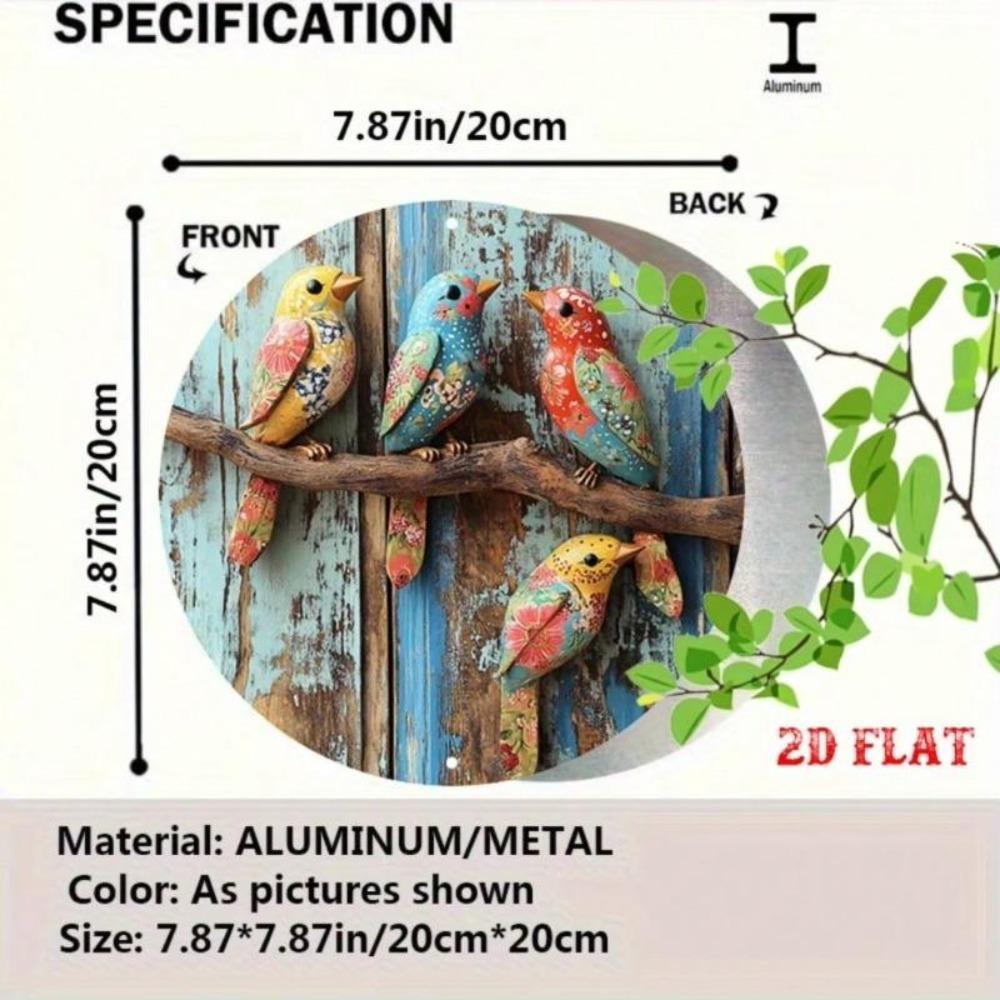 Retro Round Tin Sign Colorful Birds On Branch Aluminum Wall Art For Home