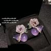 Madagascar Purple Chalcedony Gourd Dangle Earrings - New Chinese Style Floral Design