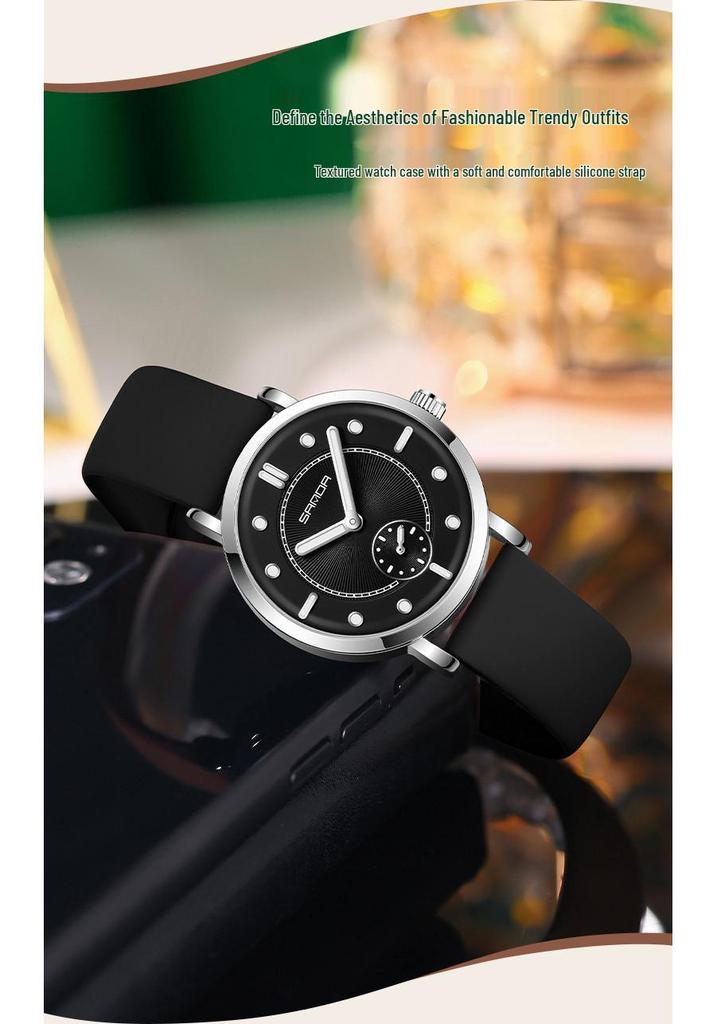 Sanda Women's Fashionable Leather & Silicone Strap Quartz Watch with Luminous Stopwatch