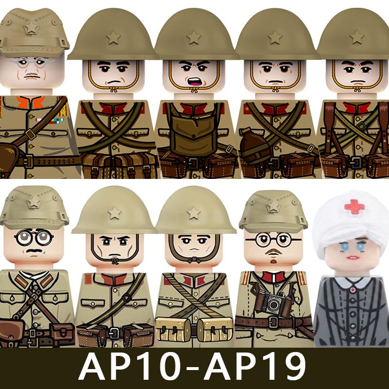 WW2 Military Soldier Figures Building Blocks Army Japanese Warrior Medical Nurse Officer Infantry Helmets UV Printed Bricks Toys