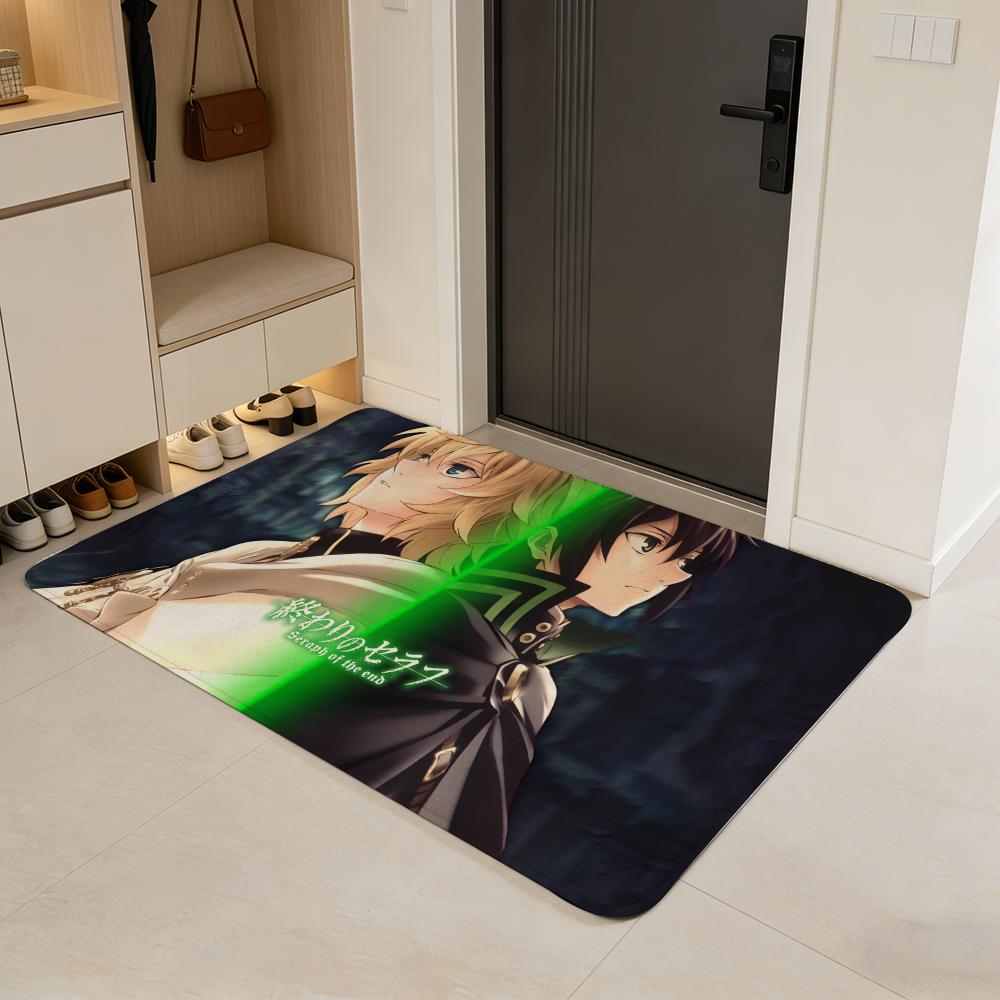 anime S-Seraph of the End Floor Mat Flannel Door Mat Non-Slip Absorbent Washable Indoor Home Rug