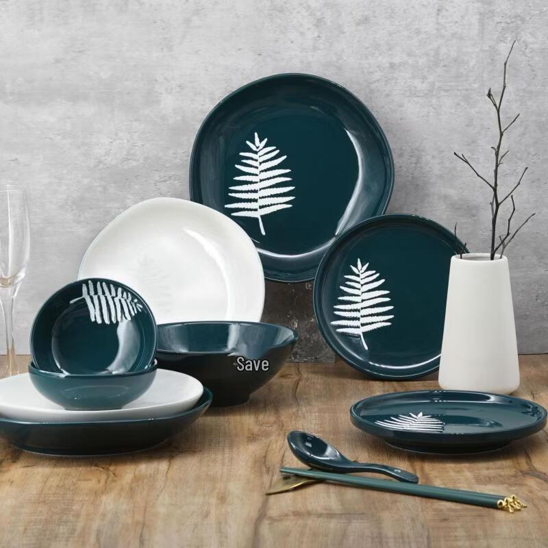 Zhi Shi Retro Peacock Green Bone China Tableware Set