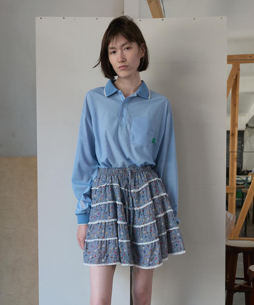 Nokeontencheu 374. Floral Short Skirt _ Dusty Blue