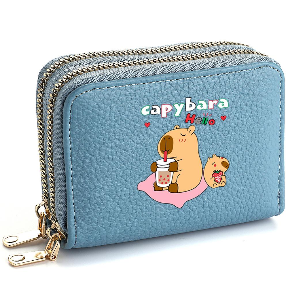 Capybara Ladies' Printed Cute Coin Wallet, PU Leather ID Card Bank Card Zipper Card Wallet, Suitable for Women's Daily Use