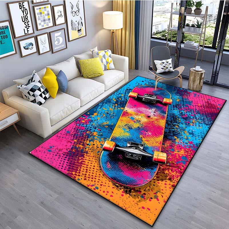 Drawing Ideas Colorful Skateboard Patter Carpet for Living Room Bedroom Bedside Bathroom Floor Mat Area Rug Sofa Mat Home Decor