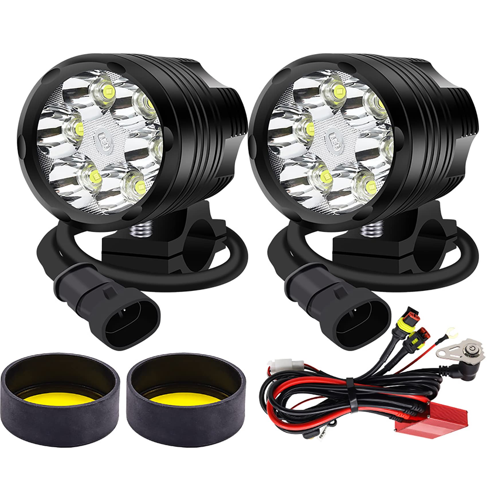 

Aoling Motorcycle Fog Lights, 12V/24V, Waterproof, Motorcycle Headlight Auxiliary Light, White Steady On, Clamp Diameter 17mm-26mm, 2 Pieces