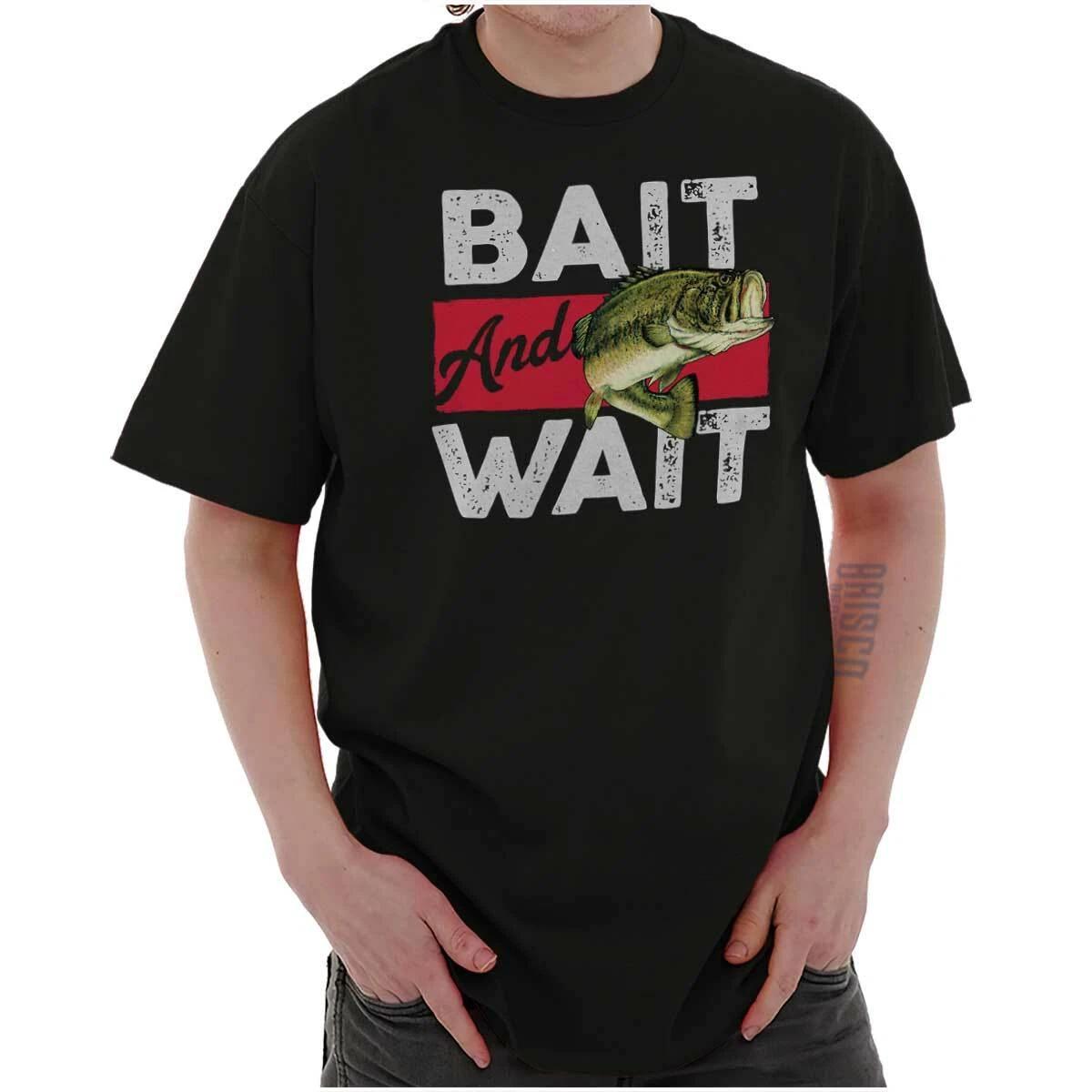 Fishing Largemouth Bass Bait Wait Fisherman Womens or Mens Crewneck T Shirt Tee L